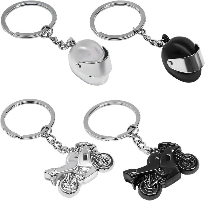 NYTKL 4 PCS Motorcycle Helmet Keychain, Creative Motorcycle Keychain Helmet Key Fob, 3D Metal Motorbike Keyring for Men (Black+Silver) - Image 1